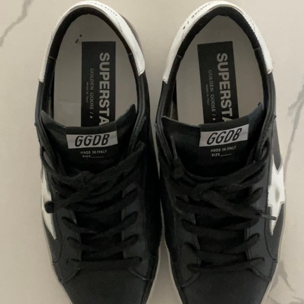 Size 38; Black leather SUPERSTAR Golden Goose sneakers